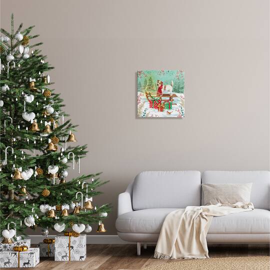 Stupell Industries Puppy On Sled Christmas Gifts Canvas Wall Art